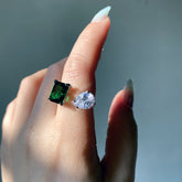 Emerald square jewel plated 18-karat gold multi-cut white diamond ring -JZ119